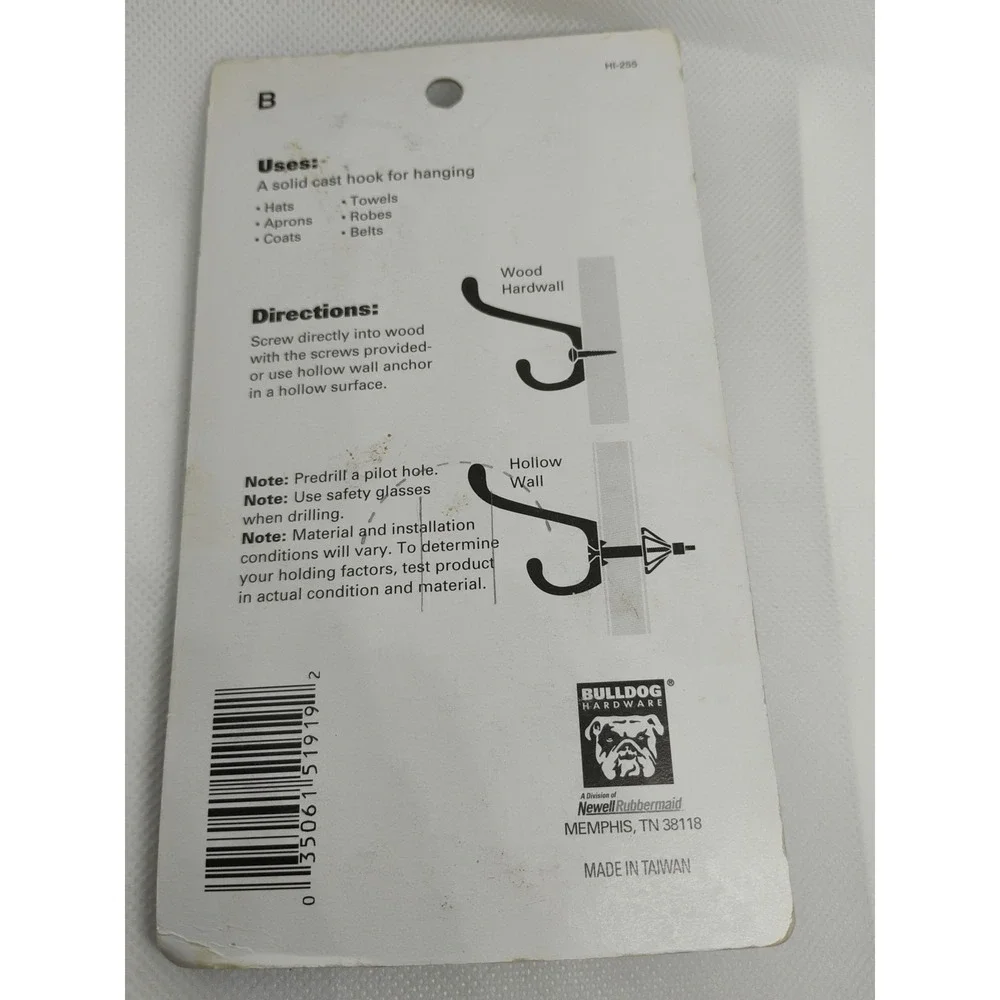 NIP Bulldog Hardware 5 1/4in Heavy Duty Coat/Hat Hanging Hook‎ White